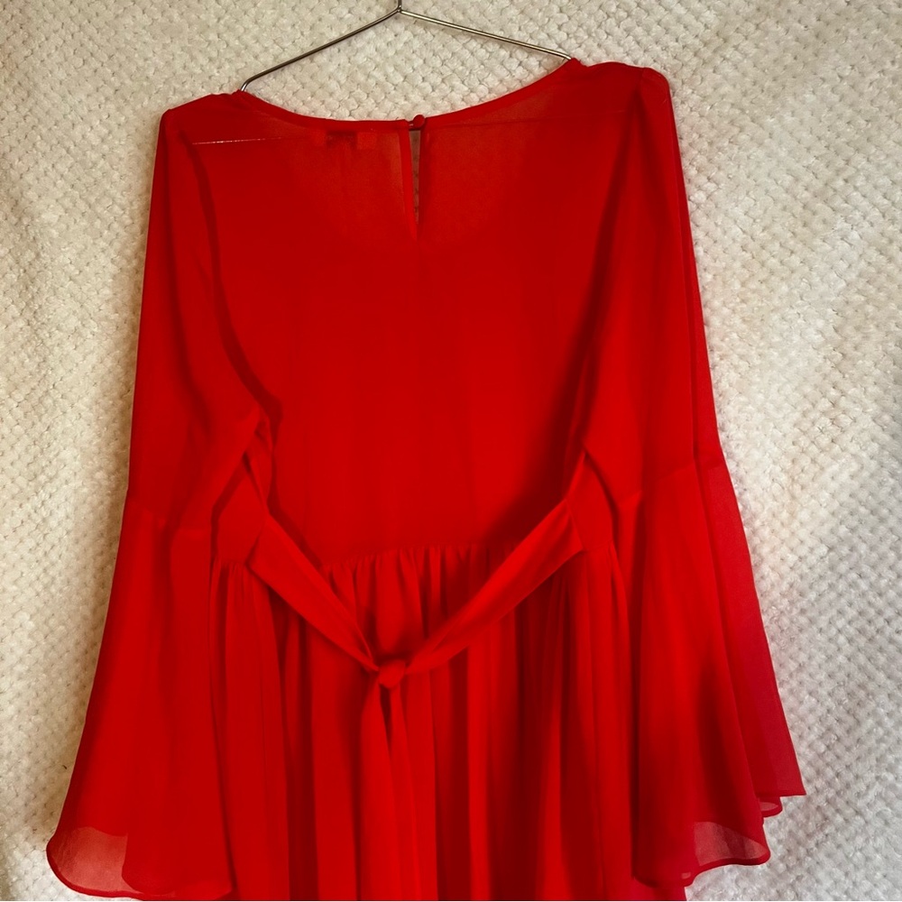 Umgee Dress Vibrant Coral Flowy Dress Bell Long Sleeves Flirty Sz Large NWT - Picture 7 of 8